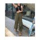 Casual Vintage Drawstring Loose Black Cargo Trousers