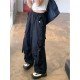 Casual Vintage Drawstring Loose Black Cargo Trousers