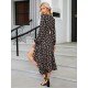 Fall Long Sleeve Black V Neck Floral Dress