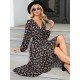 Fall Long Sleeve Black V Neck Floral Dress