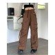 Casual Vintage Drawstring Loose Black Cargo Trousers