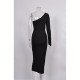 Women One Shoulder Sleeveless Black Midi Dresses