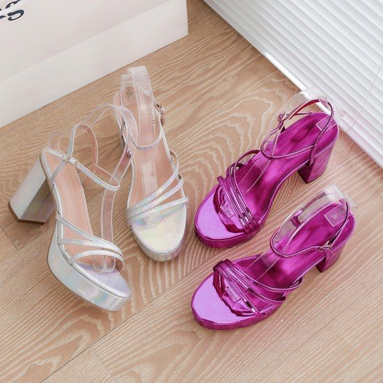  Patent Leather Round Toe Women's Platform Heels