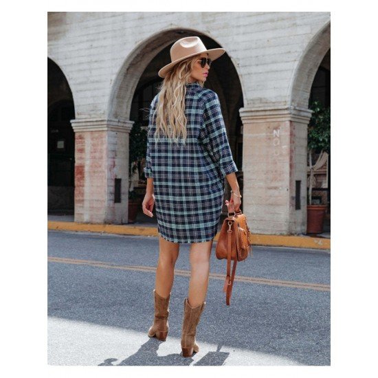  Autumn V-Neck Plaid Women's Long Sleeve Top