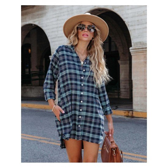  Autumn V-Neck Plaid Women's Long Sleeve Top