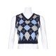 Rhombus V Neck Sweater Vest Tops