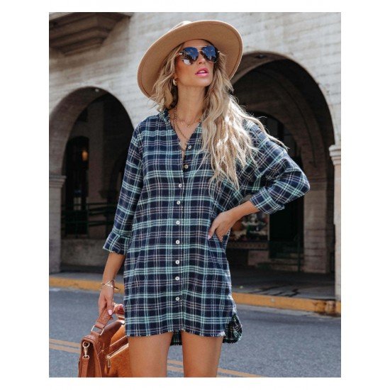  Autumn V-Neck Plaid Women's Long Sleeve Top