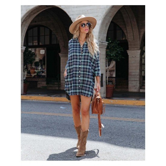  Autumn V-Neck Plaid Women's Long Sleeve Top