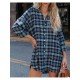  Autumn V-Neck Plaid Women's Long Sleeve Top