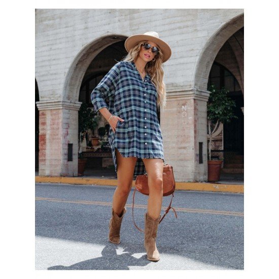  Autumn V-Neck Plaid Women's Long Sleeve Top