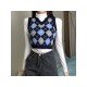 Rhombus V Neck Sweater Vest Tops