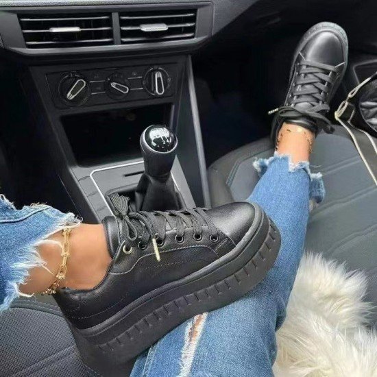 Platform Black Solid Women Sneakers