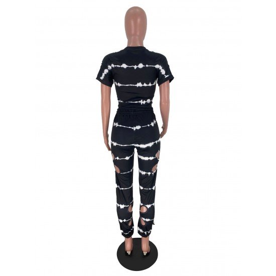 Cut Out Printed Casual 2piece Trouser Sets