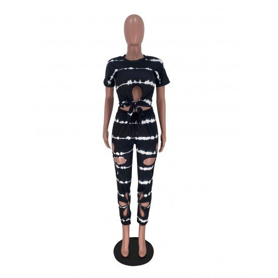 Cut Out Printed Casual 2piece Trouser Sets