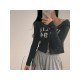 Hooded Collar Letter Printed Zipper Down Ladies Tops