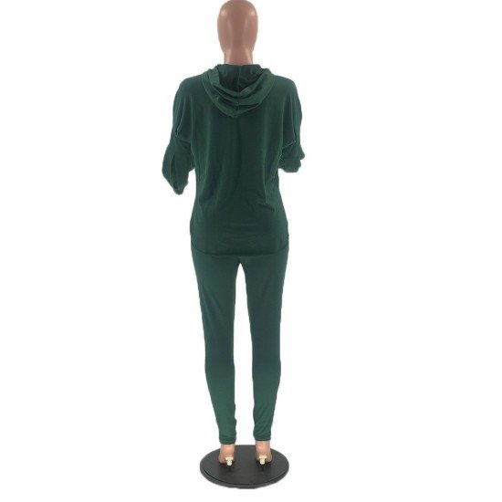  Casual Pure Color Hooded Women's Two-Piece Set