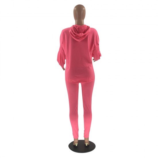  Casual Pure Color Hooded Women's Two-Piece Set