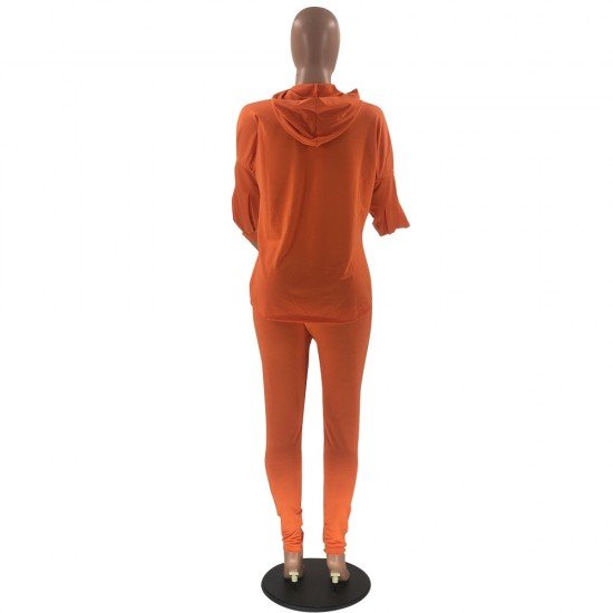  Casual Pure Color Hooded Women's Two-Piece Set