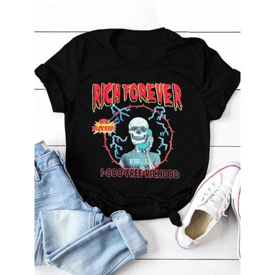 Funny Skull Graphic Short Sleeve T Shirts For Women