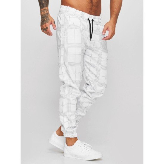 Casual Plaid Drawstring Men Long Pants