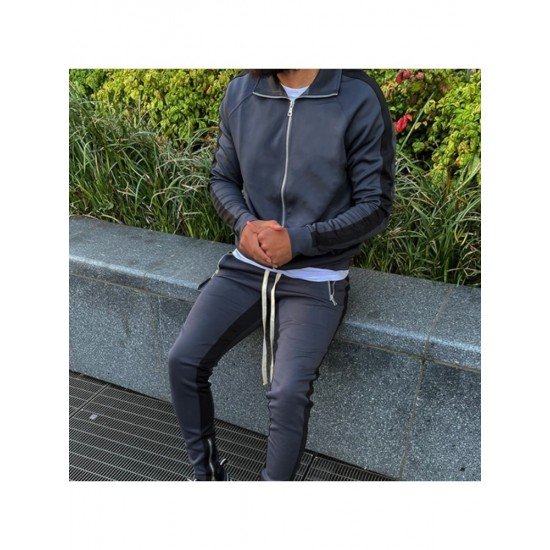 Contrast Color Workout Long Tracksuit Outfit Sets