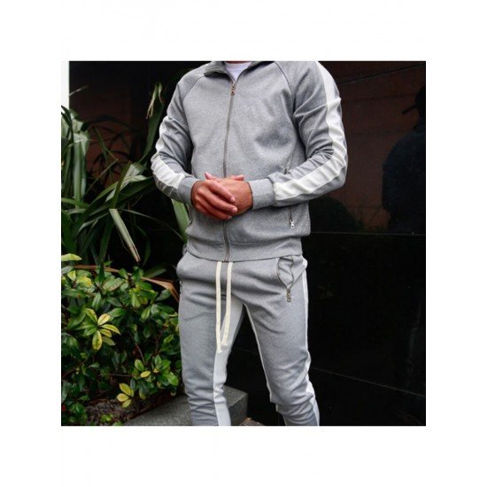 Contrast Color Workout Long Tracksuit Outfit Sets