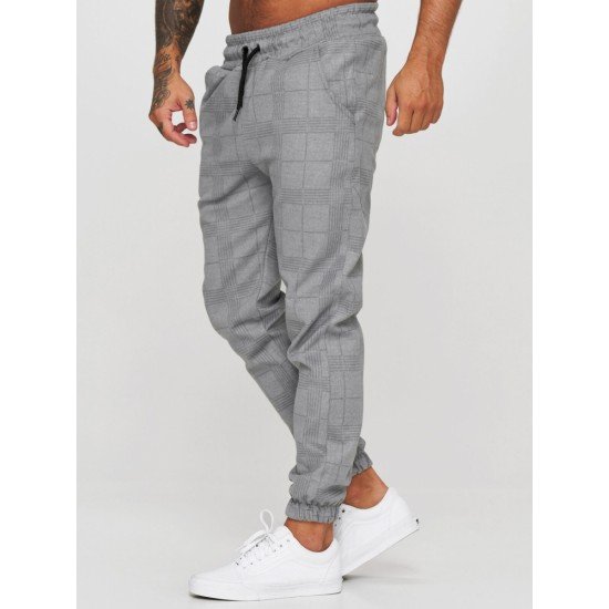 Casual Plaid Drawstring Men Long Pants