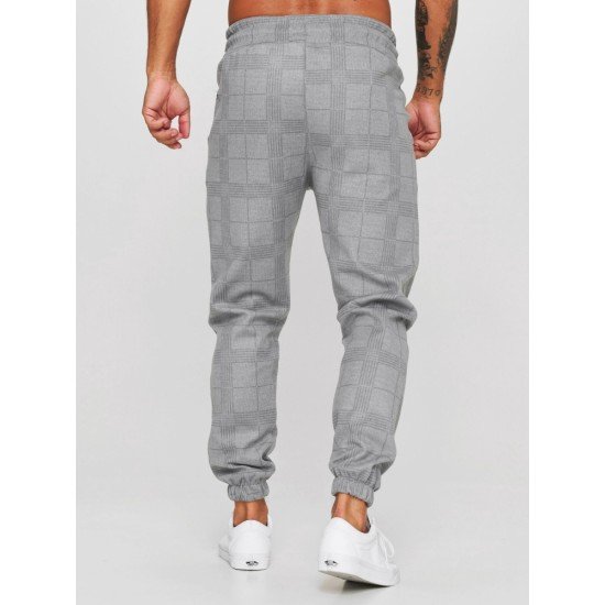 Casual Plaid Drawstring Men Long Pants