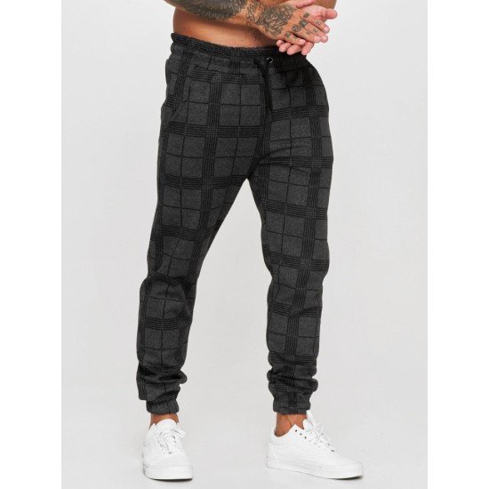 Casual Plaid Drawstring Men Long Pants