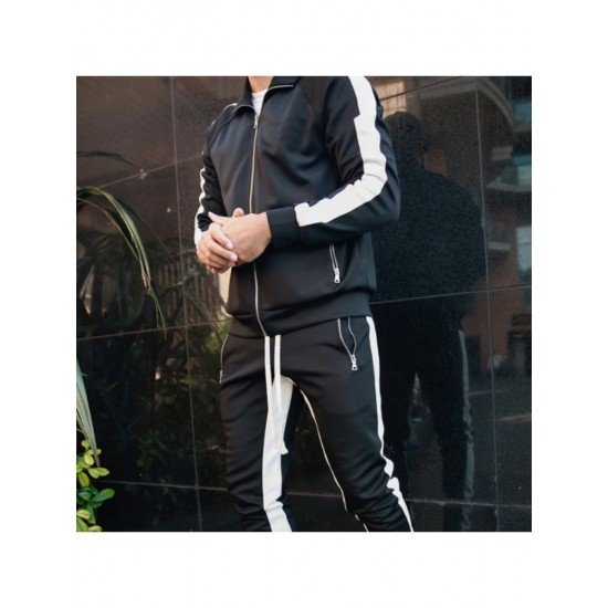 Contrast Color Workout Long Tracksuit Outfit Sets