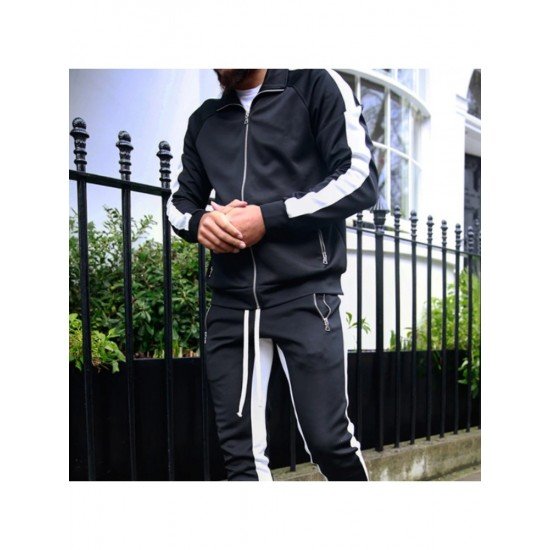 Contrast Color Workout Long Tracksuit Outfit Sets