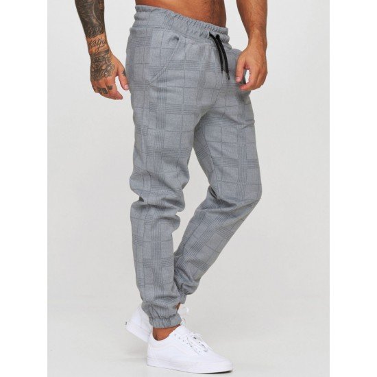 Casual Plaid Drawstring Men Long Pants