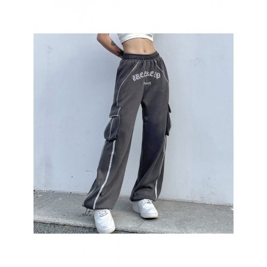 Casual Patchwork Straight Leg Embroidery Trousers