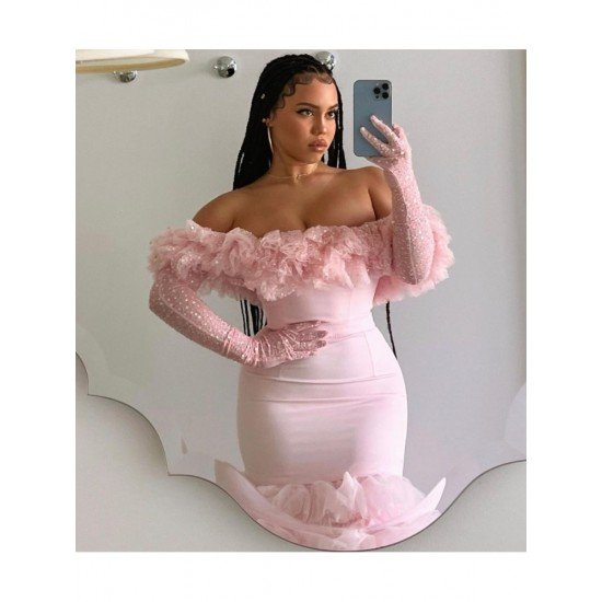  Gauze Backless Off Shoulder Women's Dress