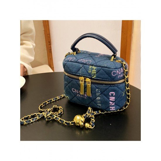  Fashion Letter Printed Chain Zipper Bucket Bag