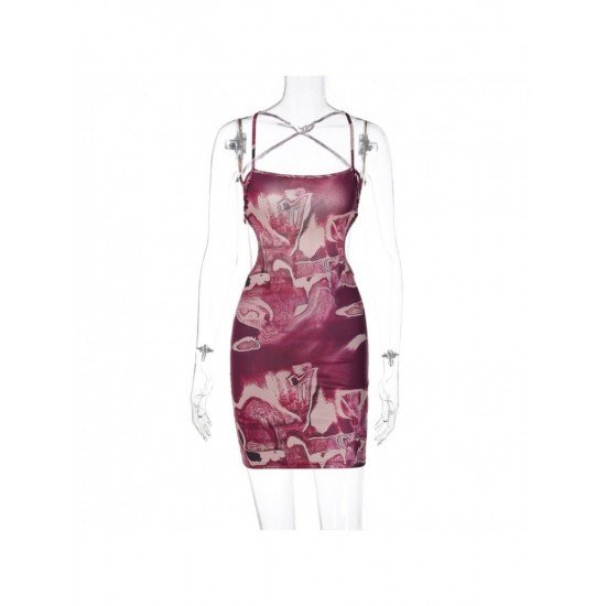  Sexy Backless Print Bandage Women's Hip Dress