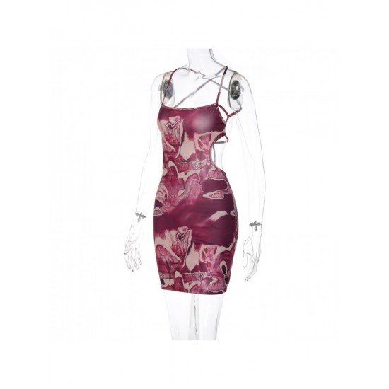  Sexy Backless Print Bandage Women's Hip Dress