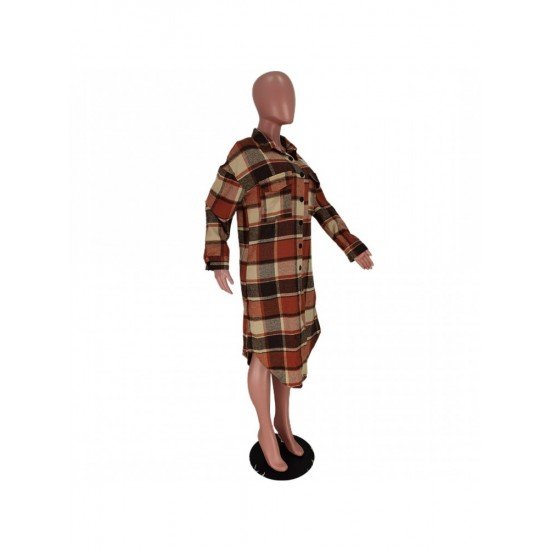 Women Plaid Long Sleeve Button Up Long Coats