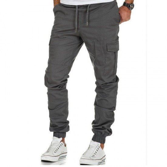 Sports Casual Black Pencil Cargo Pants For Men