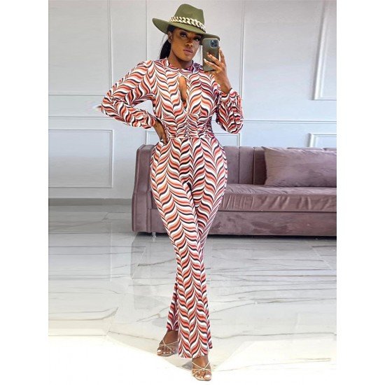 Women New Fashion Zipper Up Long Sleeve Jumpsuits