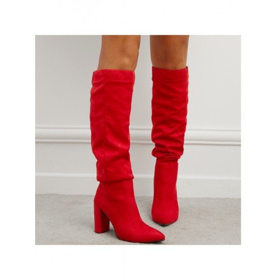  Pure Color Suede High Boots For Women