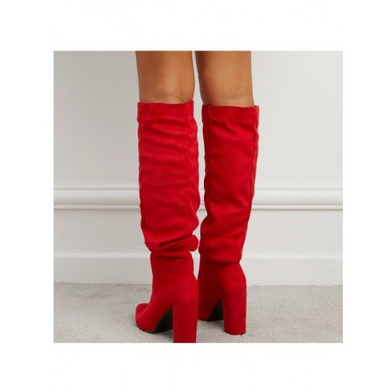  Pure Color Suede High Boots For Women