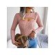  Pure Color Round Neck Hollowed Out Knitwear