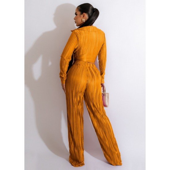  Women's Sexy Pleated Pure Color Trouser Sets