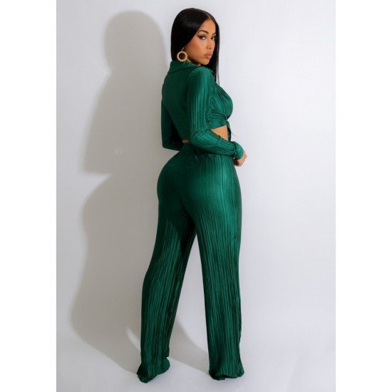  Women's Sexy Pleated Pure Color Trouser Sets