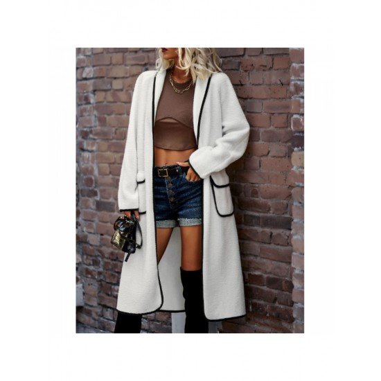 Spring White Pocket Long Sleeve Cardigan Coats 