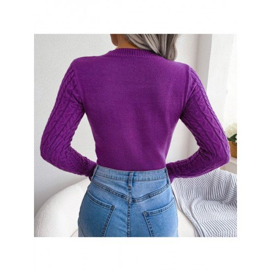  Pure Color Round Neck Hollowed Out Knitwear