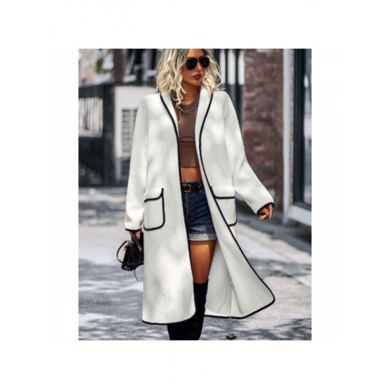 Spring White Pocket Long Sleeve Cardigan Coats 