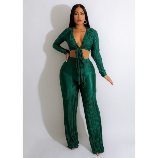  Women's Sexy Pleated Pure Color Trouser Sets