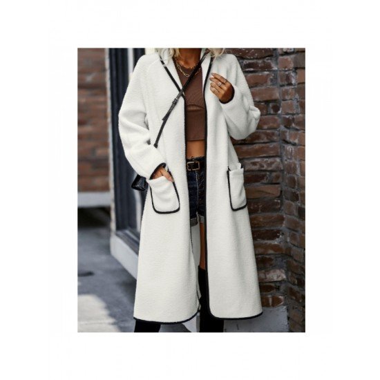 Spring White Pocket Long Sleeve Cardigan Coats 